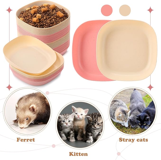 Tioncy 24 Pcs Fatigue Relief Cat Bowl 5.7 Inch Shallow Cat Food Dish Wide and Small Pet Wet Feeding Bowl for Kitten Short Legged Kitten Ferrets Feral Small Animals(Pink, Beige,Classic)