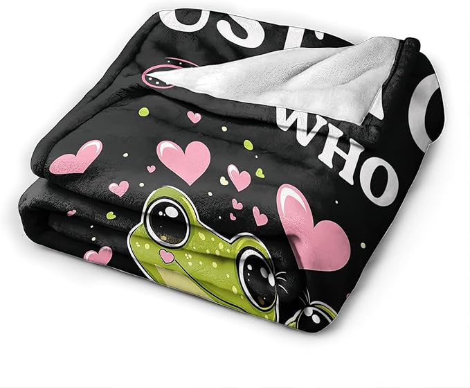 Frog Blanket Just A Girl Who Loves Frogs Cute Cartoon Frog Throw Blanket Gifts for Girls Boys Kids Women Men Adults Super Soft Cozy Plush Fluffy Fuzzy Fleece Blanket Home Decor 50''X60''