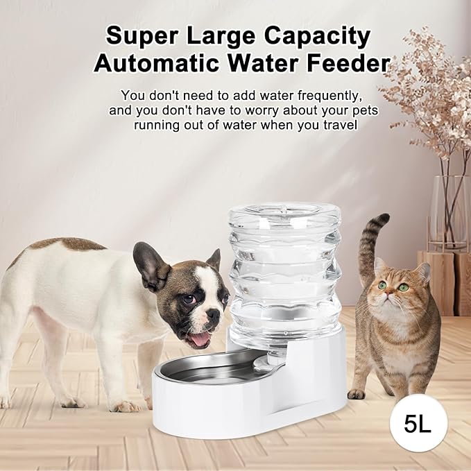 RIZZARI Dog Water Bowl Dispenser: 5L Large Stainless Steel Gravity Feeder - Helps Prevent Urinary Stones -Leak-Proof -Spill-Free Use-Small Dogs & Cats -Perfect for Kitchen & Daily Hydration