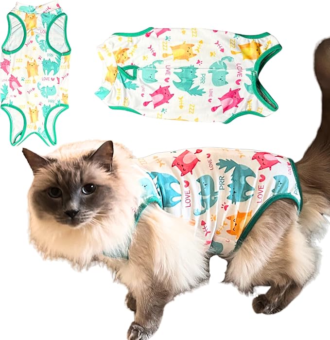 Cat Recovery Suit Surgical Onesie - Post Surgery - Soft Breathable Fabric - No-Cord Design - Protects Wounds and Skin After Spay or Neuter - Male and Female Cats | Large