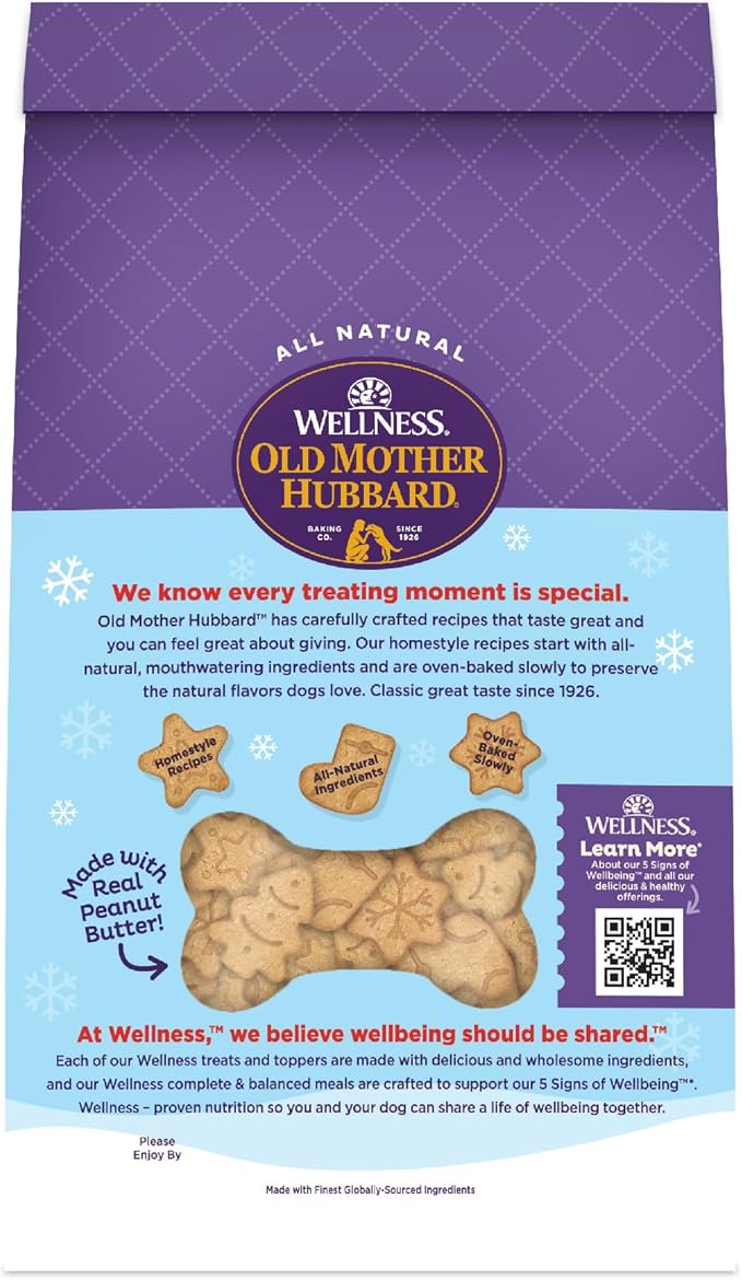 Old Mother Hubbard Wellness Winter Fun P-Nuttier Dog Biscuits, Natural, Seasonal, Holiday Treats, Peanut Butter Flavor, (16 Ounce Bag)