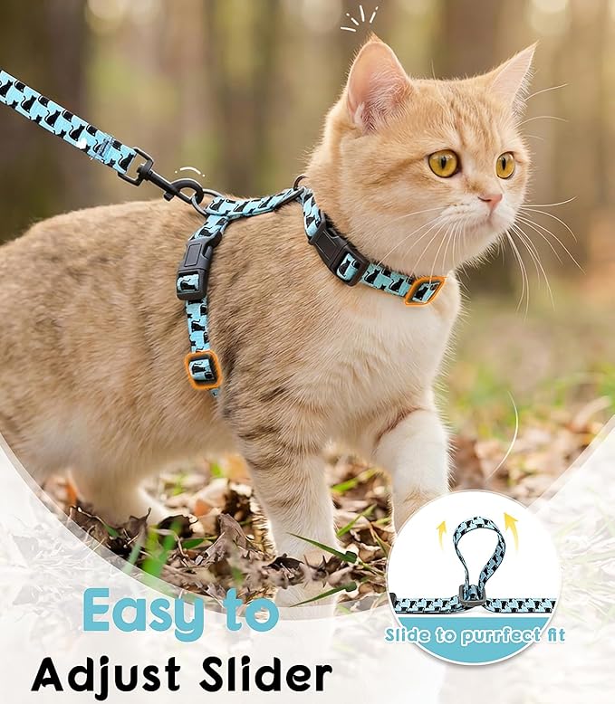 Halypet 2-Pack Cat Harness and Leash Set, Escape Proof 3-in-1 Adjustable Harness for Cats, Soft Lightweight, Easy On & Control for Walking, Travel & Outdoor Use, Medium (Orange & Blue)