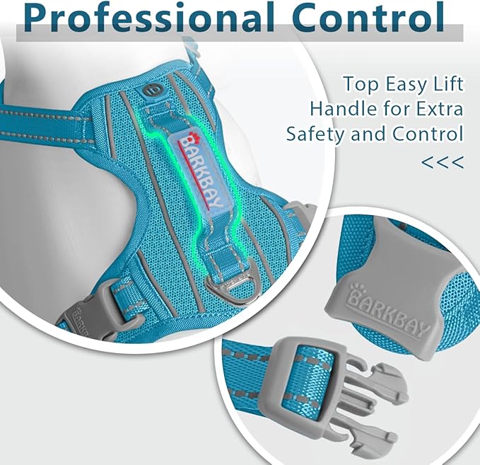 BARKBAY Dog Harness No Pull with ID Tag Pocket - Heavy Duty, Reflective, Easy Control for Large Dogs(Ocean Blue,L)