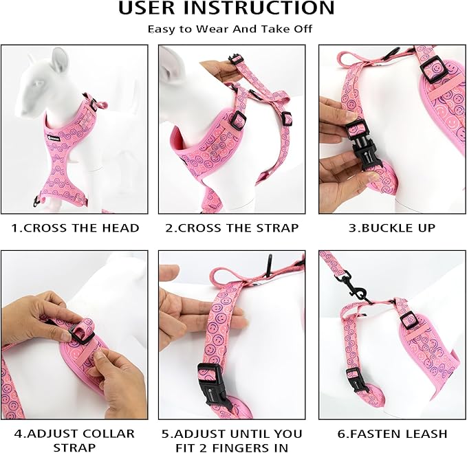 Dog Harness and Leash Collar Set with Dog Poop Bag Holder and Bandanas, Escape Proof Adjustable Puppy Cat Vest with Soft Mesh Padded, Pet Supplies for Small Medium Large Dogs Kitten(Purple, M)