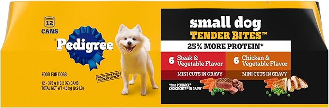 Pedigree Small Dog Tender Bites in Gravy Wet Dog Food Cans Variety Pack, 13.2 oz. Cans (12 Count, Pack of 1)