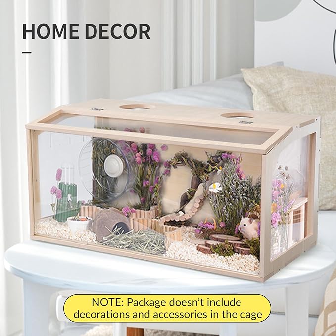 23.6 inch Wooden Hamster Cage, Large Habitat, Openable Top, Transparent Acrylic for Interior View, Ventilated, Easy to Clean, for Syrian Hamster, Dwarf Hamster, Gerbil, Other Small Pet Animals