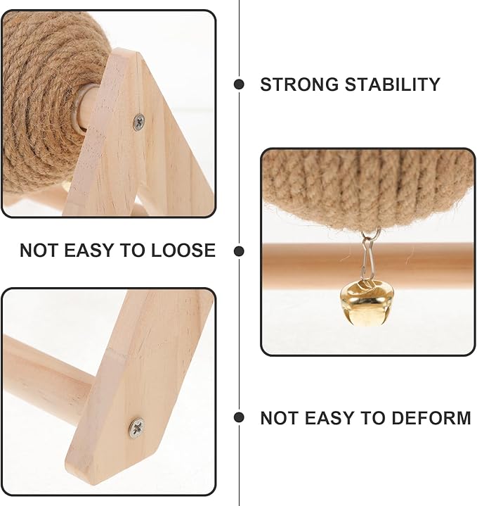 POPETPOP Rabbit Scratching Globe Toy - Natural Wood Sisal Kitten Scratch Ball with Bell Toy, Rabbit Scratching Toy for Indoor Cats, Rabbits Small Animals, Chewing and Grinding Toy