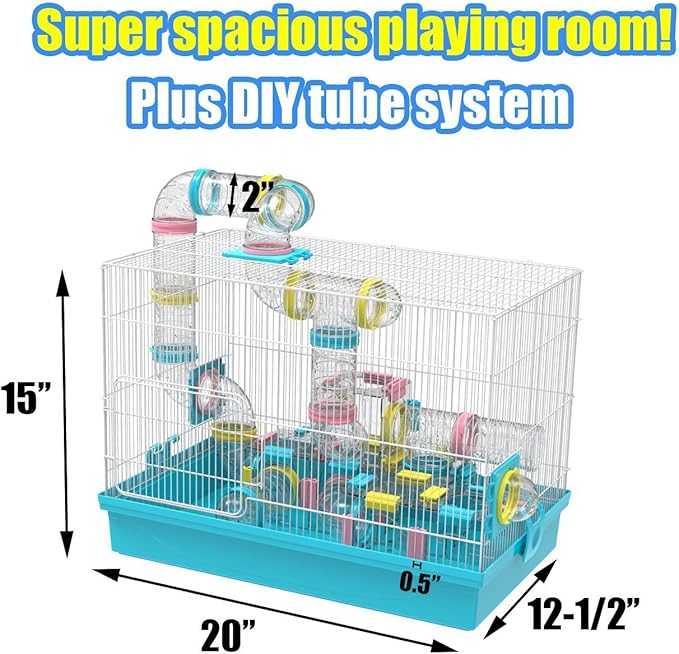 Super Large Hamster DIY 20‘’x12''x15'' Cage Habitat with Complete Tunnel Module (Blue)