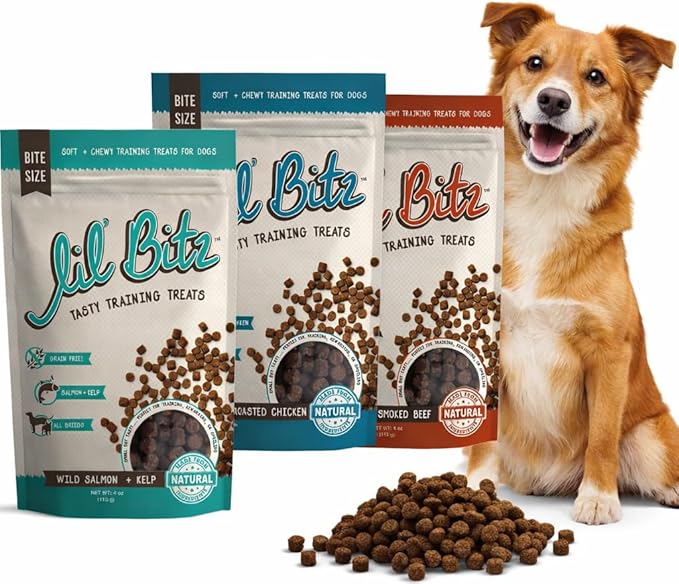 Soft & Chewy Training Treats for Dogs, Bite Size Reward Treats for Training & Positive Reinforcement, Natural Grain-Fre Treats, Wild Salmon & Kelp, Roasted Chicken & Smoked Beef, 3 Pack (4 oz Each)