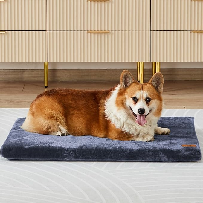 LIORCE Dog Bed Medium Size Dogs - 30-inch Dog Crate Pad with Removable Washable Cover and Waterproof Lining - Memory Foam Kennel Mat - Reversible Pet Bed (Cool & Warm), Dark Grey