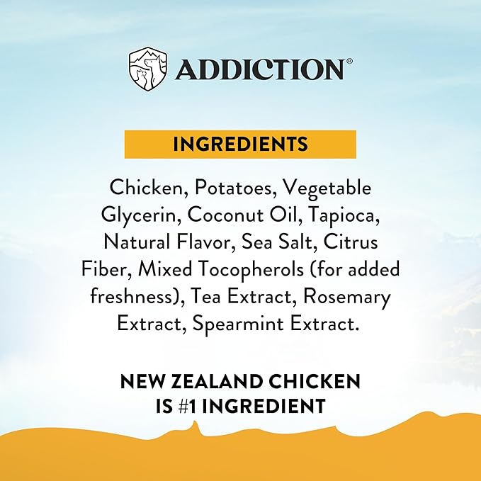 Addiction Meaty Bites Chicken Recipe - Dog Treats - Crafted in New Zealand - High Meat Content - Grain and Gluten-Free - Soft and Allergy Friendly Dog Treats - 4 Ounces
