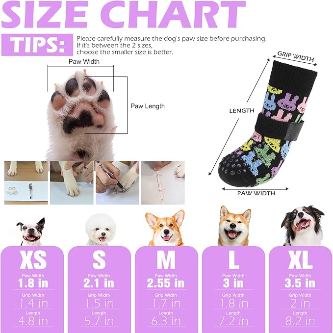 EXPAWLORER Anti Slip Dog Socks to Prevent Licking Paws, Dog Shoes for Hot Pavement, Dog Booties for Small Medium Large Senior Dogs, Traction Control Boots & Paw Protectors for Hardwood Floors Easter L