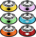 Amylove 6 Pcs Cat Bowls for Food and Water Cat Dishes Stainless Steel Pet Food Bowls 7 oz Anti Slip Metal Pet Dish with Removable Rubber Base Thick for Feeding Indoor Kitten Small Dog (Rainbow Color)