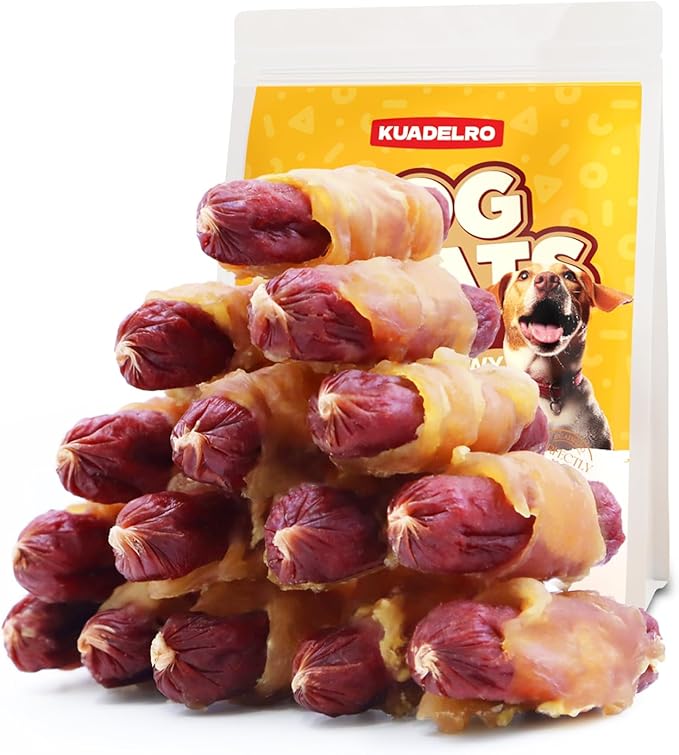 Chicken Jerky Wrapped Duck Sausage Dog Treats, Rawhide Free Soft Dog Chews High Protein Training Treats for Senior Small Medium Large Breed 8oz/226g