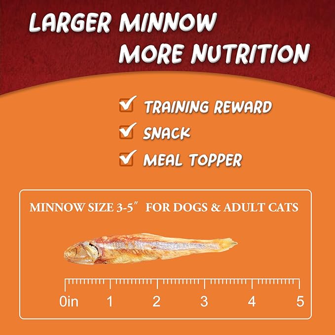 Freeze-Dried Raw Minnows Dog Treats, Single Ingredient Wild-Caught Human Grade Fish, High-Protein Training Rewards & Meal Toppers, Bulk Pack for Multi-Pet Homes (8 Ounce)