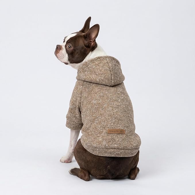 Fitwarm Knitted Dog Hoodie Sweater, Winter Clothes for Small Dogs Boy Girl, Lightweight Pet Hooded Sweater, Heather Khaki, Small