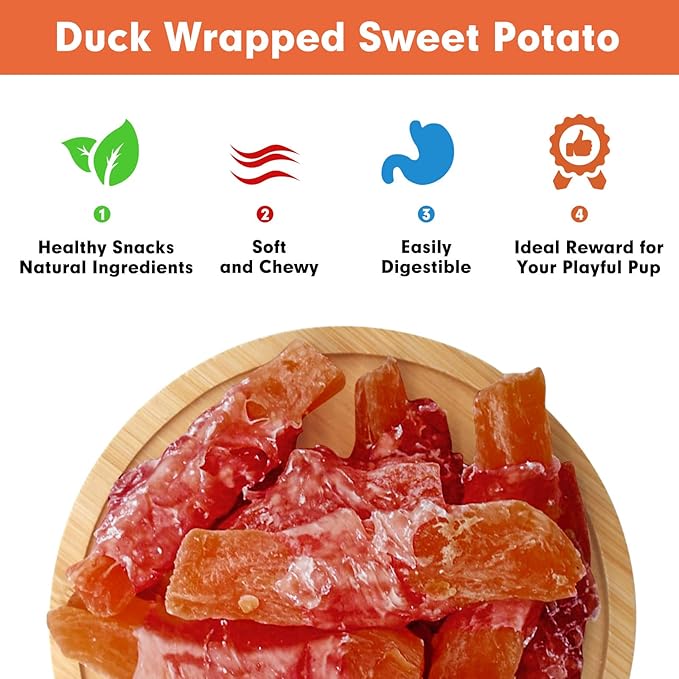 MON2SUN Duck Wrapped Sweet Potato Dog Treats for All Breeds, Rawhide-Free Soft Chews for Training, No Artificial Colors, 25oz