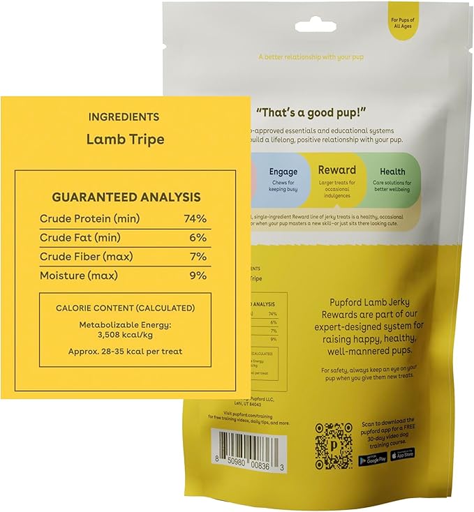 Pupford Crunchy Jerky Treats for Dogs & Puppies, Made in USA, Single Ingredient, No Fillers (Lamb, 7 oz) (Pack of 2)