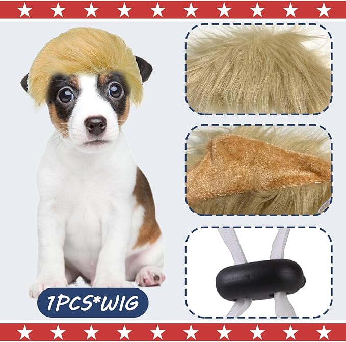 Pet Costume Dog Wig, Dog Clothes with Collar & Tie Head Wear Apparel Toy for Halloween, Christmas, Parties, Festivals (Cat Brown Wig)