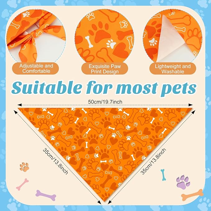 Weewooday 50 Pcs Paw Print Dog Bandanas Bulk for Dogs Soft Bibs Adjustable Triangle Pet Bandana for Small Medium Large Costume(paw Pattern, 19.7 x 13.8 x 13.8 Inch)
