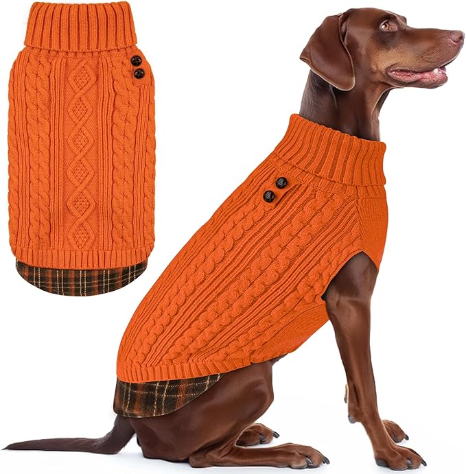 KYEESE Dog Sweater Stretchy Knitwear Pet Coat for Fall Winter Cold Weather Warm Turtleneck Large Dogs Sweater with Gingham Patchwork Soft Pullover Dog Sweaters for Large Dogs