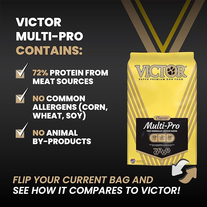 VICTOR Super Premium Dog Food – Multi-Pro Dry Canine Food – Gluten Free Dog Kibble with Beef, Chicken and Pork Protein for Normally Active Dogs – All Breeds and All Life Stages, 30 lb