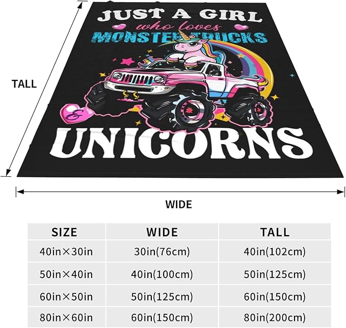 Just A Girl Who Love Trucks Unicorns Blanket Truck Unicorn Decor Throw Blanket Gifts for Girls Boys Super Warm Soft Plush Fleece Flannel Blanket Couch Bedding Blanket for Adults Kids Women Men 50"X40"