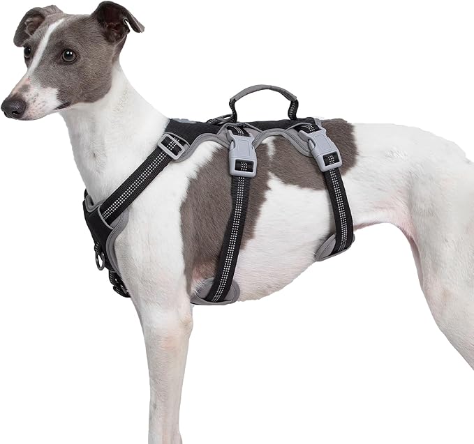 Huntboo Escape Proof Dog Harness, Escape Artist Harness, Reflective Harness with Padded Handle, Breathable, Durable, Adjustable Vest for Medium Dogs Walking, Training, and Running Gear (Black, L)