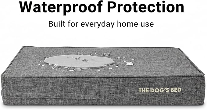 The Dog’s Bed Orthopedic Memory Foam Dog Bed for XXL Dogs, Waterproof Washable Cover, Anti-Slip Base, Calming Surface – CertiPUR-Certified Foam, Grey Linen, 6 Inch Thick
