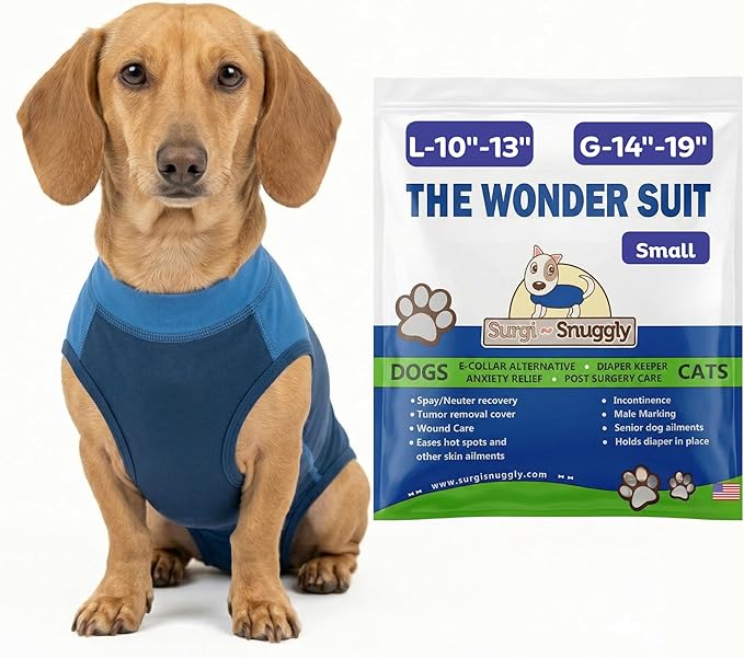 Surgi Snuggly Dog Surgery Recovery Suit - Dog Onesie for Post Surgery Recovery, Female Spay & Male Neuter - Surgical Suit for Dogs, E-Collar Cone Alternative, Double Blue - Small - 10" - 13" (EC)