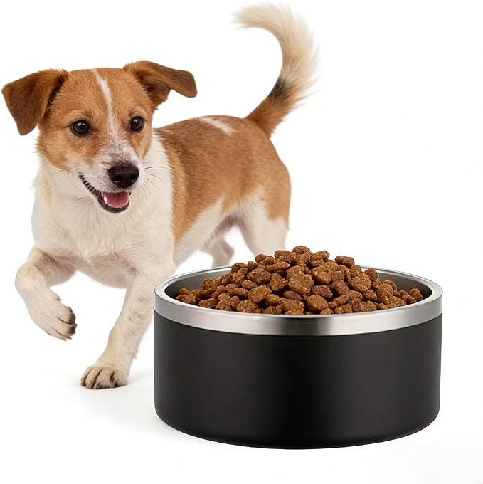 42oz Stainless Steel Dog Bowl with Non-Slip Base - Heavy Duty, Dishwasher Safe Food & Water Bowl for Medium & Large Dogs, Durable Pet Dish (Black)