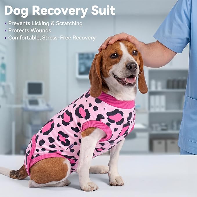 cyeollo Dog Recovery Suit Female, Breathable Surgery Suit for Dogs Female After Spayed, Soft Surgical Body Suit Dog Onesie, E-Collar & Cone Alternative, Anti-Licking Wound Surgery Clothes, Leopard M