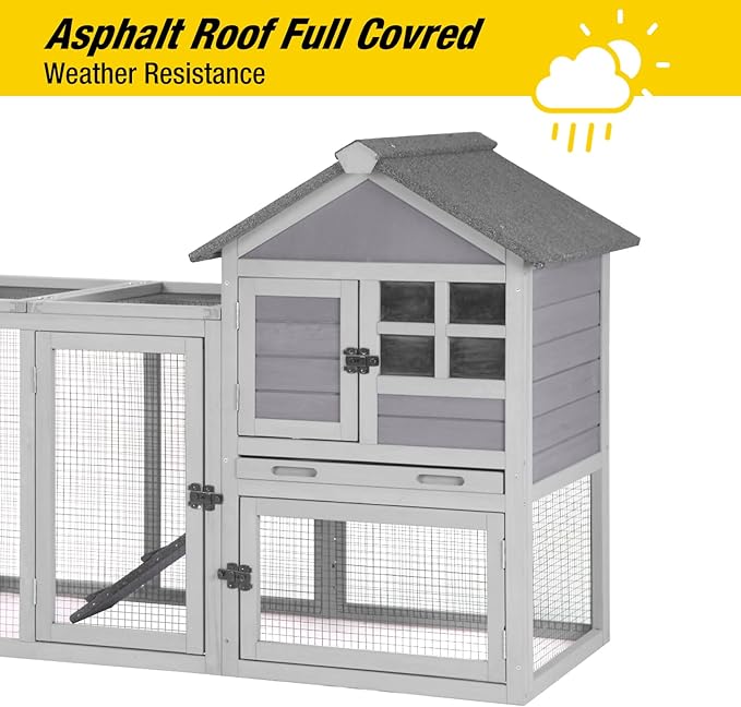 Rabbit Hutch Indoor Outdoor Bunny Cage Rabbit cage with Run, Deeper No Leak Tray, Weatherproof