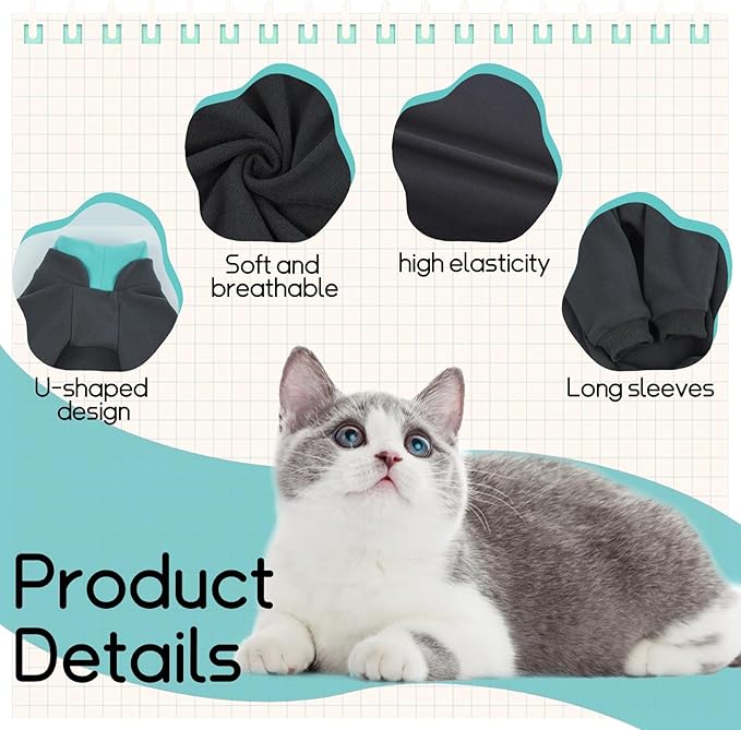 T'CHAQUE Sticky Hair Cat Onesie - Soft Long Sleeve Cat Pajamas, Anti-Shedding,Surgery Recovery Suit, Wound Protection & Preventing Licking, Kitten Sweaters for Male Female, Darkgray-L