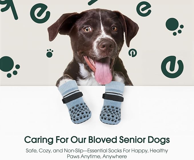 Kuoser Dog Socks, Non-Slip Dog Grip Sock for Hardwood Floors, No Twist Dog Boots & Paw Protectors 4 Pcs Anti-Scratch Hot Pavement Winter Snow Socks for Small Medium Large Senior Dogs, Grey L