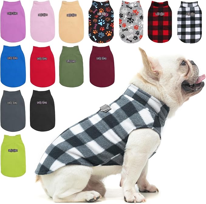BEAUTYZOO Small Dog Sweater Fleece Vest Winter Jacket, D-Ring Leash Attachment for XS S Puppy Medium Sized Breeds Dogs, Cold Weather Dog Clothes Windproof Keep Warm, Classic White Plaid M