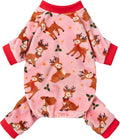 Fitwarm Christmas Reindeer Dog Pajamas, Christmas Clothes for Small Dogs Girl, Holiday Pet Outfit, Pink, Red, Large