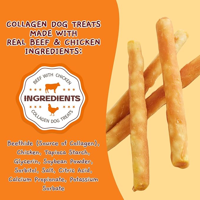 Jungle Calling 37 Count Collagen Sticks for Dogs, Chicken Flavored Chews, Long Lasting Rawhide Alternative Treats for Small Medium Dog, Healthy Chew Bones, 5 Inch