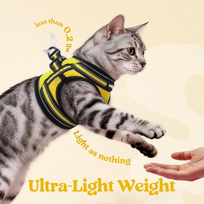 rabbitgoo Cat Harness and Leash Set for Walking Escape Proof, Adjustable Soft Kittens Vest with Reflective Strip for Cats, Comfortable Outdoor Vest, Bright Yellow, S