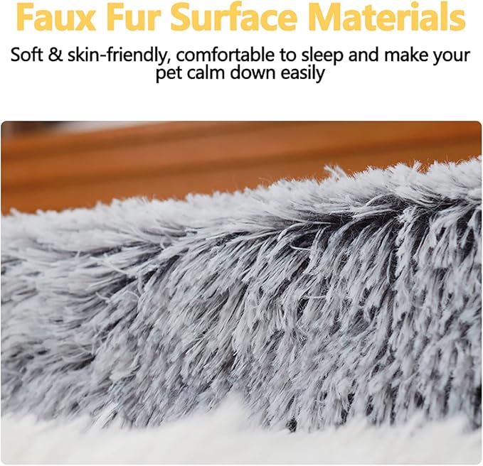 huraty Faux Fur Dog Bed Mattress Soft Orthopedic Pet Bed Cushion Anti-Slip Plush Calming Bed Comfortable Sleeping Pet Bed Pad, Coffee, XL