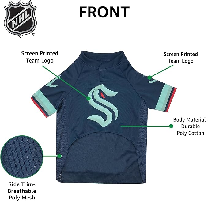 NHL Seattle Kraken Jersey for Dogs & Cats. - Size: X-Large. Best PET Jersey for The New HOT Ice Hockey Team for Puppies, Large Dogs, Kittens & Large Cats