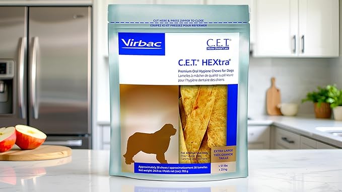 Virbac C.E.T.® HEXTRA® Premium Oral Hygiene Chews for Dogs, Rawhide Coated to Fight Bacteria and Reduce Plaque and Tartar, over 50lbs