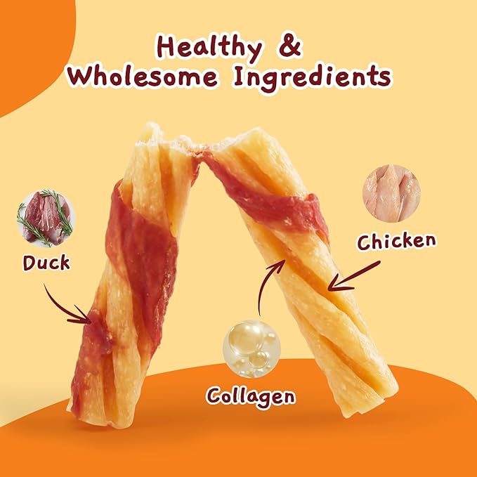 Jungle Calling 5-Inch Chicken Collagen Sticks (22-Count), Long Lasting Dog Chews, Duck Wrapped Dog Treats, Digestible Rawhide Alternative for Small Medium Dogs, Dog Bones for Teeth Cleaning, 14.1oz