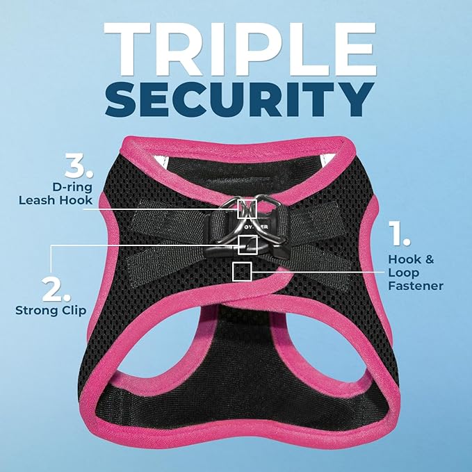 Best Pet Supplies - All Weather Mesh/Plush, Reflective, No Pull Harness for Small, Medium Dogs, Cats - Secure with Hook & Loop Fastener, Buckle, Double D-Rings - Black/Pink Trim, XS