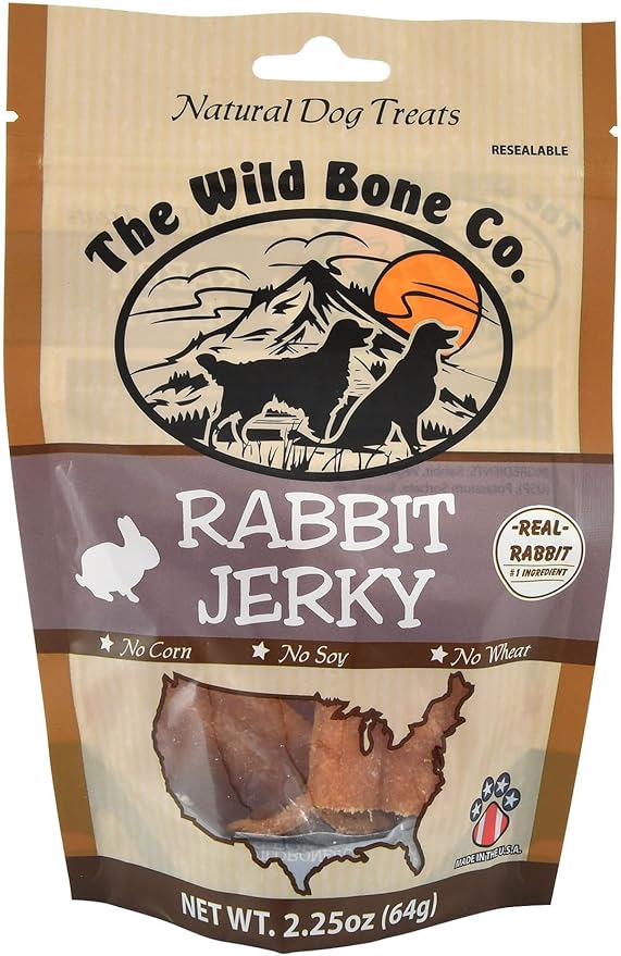 The Wild Bone Company Rabbit Jerky Dog Treats | Natural High Protein Chewy Training Bits | Made in The USA, 2.25 Ounces (Pack of 3)