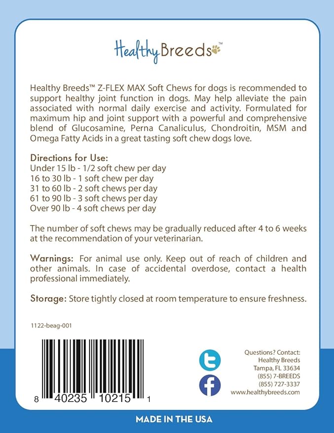 Healthy Breeds Beagle Z-Flex Max Hip and Joint Soft Chews 170 Count