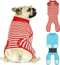 2 Packs Breathable Cotton Dog Recovery Suit for After Neuter Spay Abdominal Wounds Protector, Professional Anti-Licking Onesies for Male Female Pets Surgery Bandages, S Red & Blue Stripes