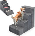 Giantex Dog Stairs with Storage - 23" H Folding 4-Step Pet Stairs for Small and Medium Dogs, Non-Slip & Soft Adjustable Dog Steps for High Beds Couch Sofa Window, Gray