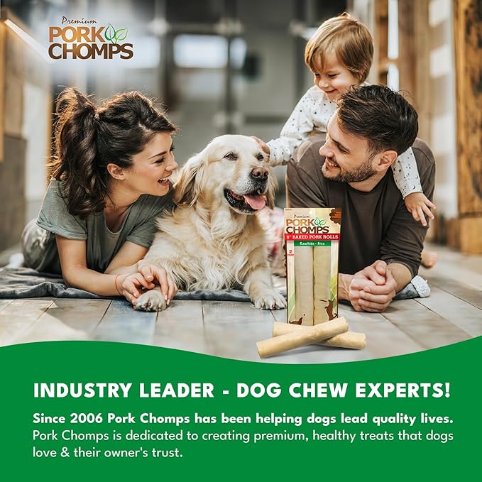Pork Chomps Baked Pork Skin Dog Chews, 8-inch Rolls, 2 Count (Pack of 3)