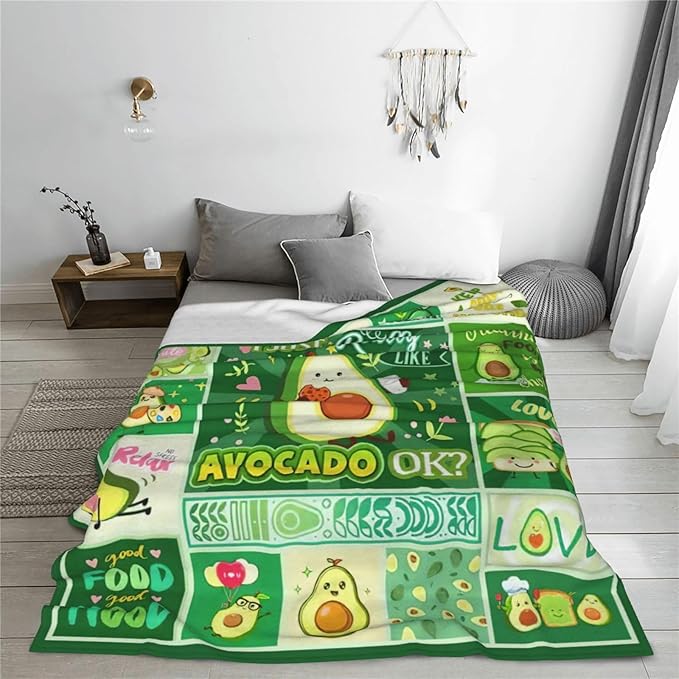 SweetFox Avocado Blanket, Funny Cute Avocado Decor Throw Blanket Gifts for Girls Boys Lovers Super Warm Soft Plush Lightweight Fleece Flannel Winter Bedding Blankets for Kids Adults Women 60"X50"